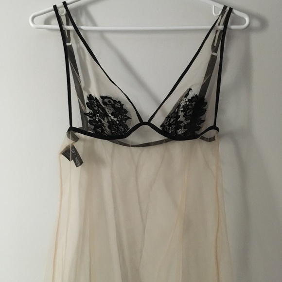 New I.D. SARRIERI Ivory Tulle Mesh Chemise w/ Black Embroidery L - Picture 3 of 7